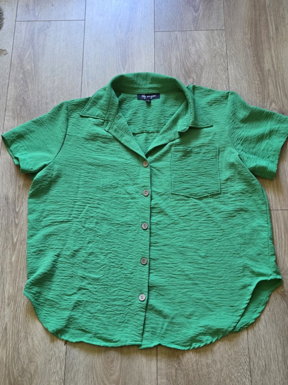Relaxed Green Short-Sleeve Button-Down Shirt